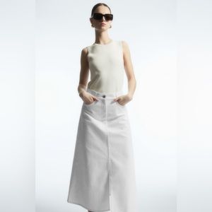 COS, White Denim Midi Skirt